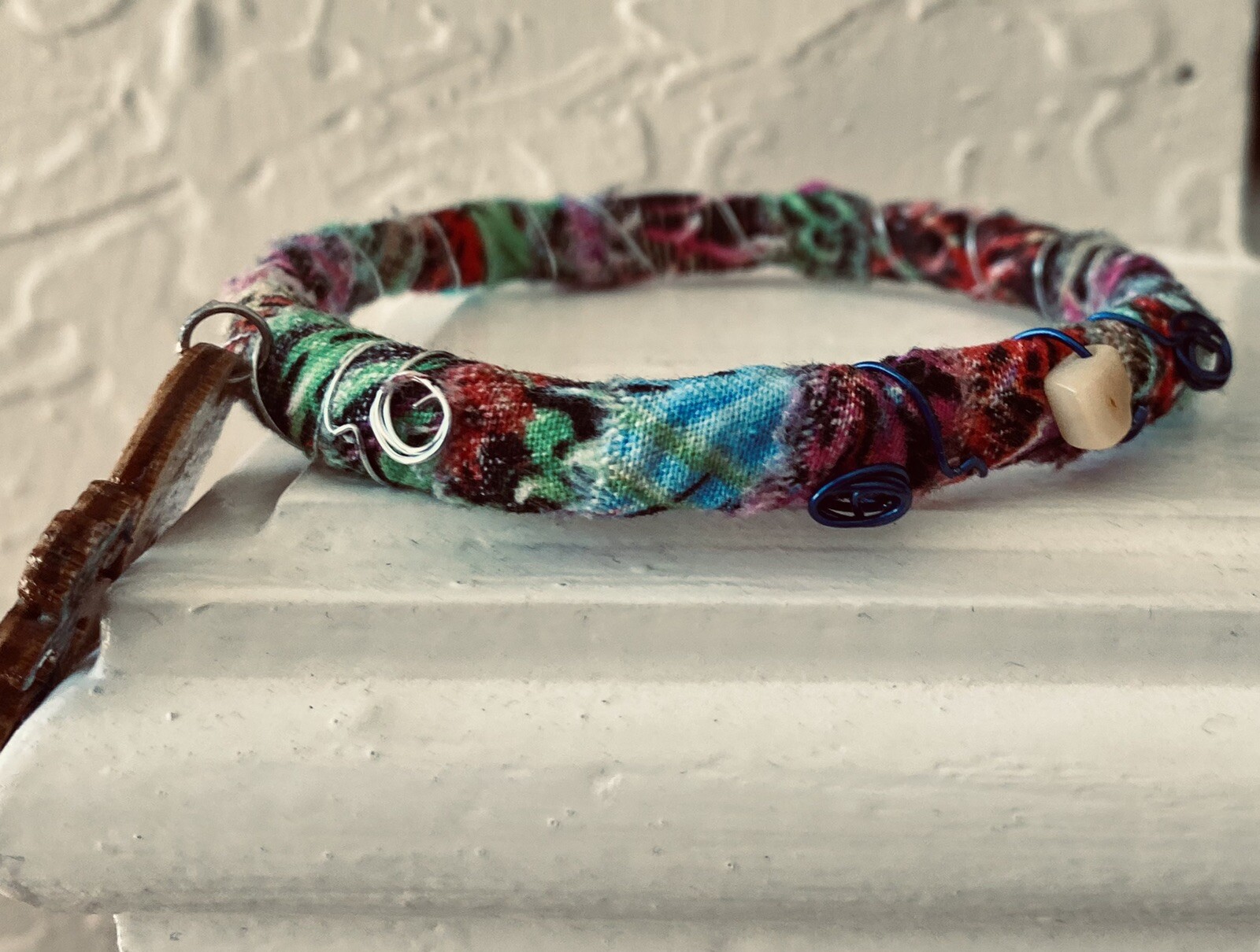 Octopus Bangle Fabric Wrapped Laser Painted Wood Charm & Beads