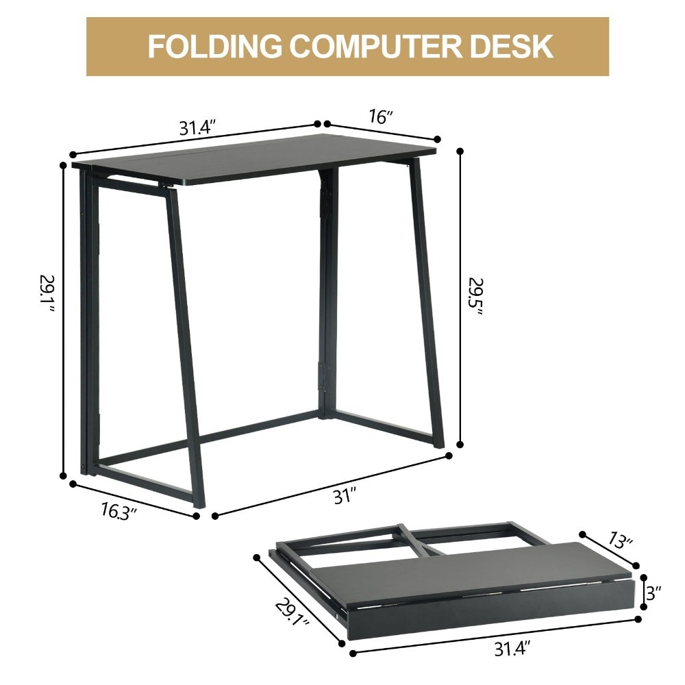 Folding Table,Portable Space-Saving Desk for Home,Apartment, Events,Black Finish