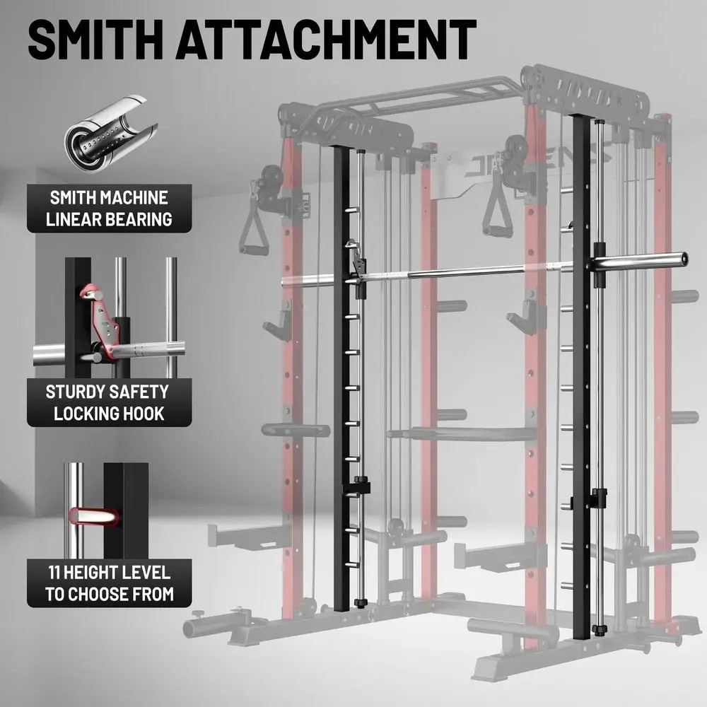 Smith Machine for Home Gym, MultiFunction M12 Power Cage with Cable Crossover