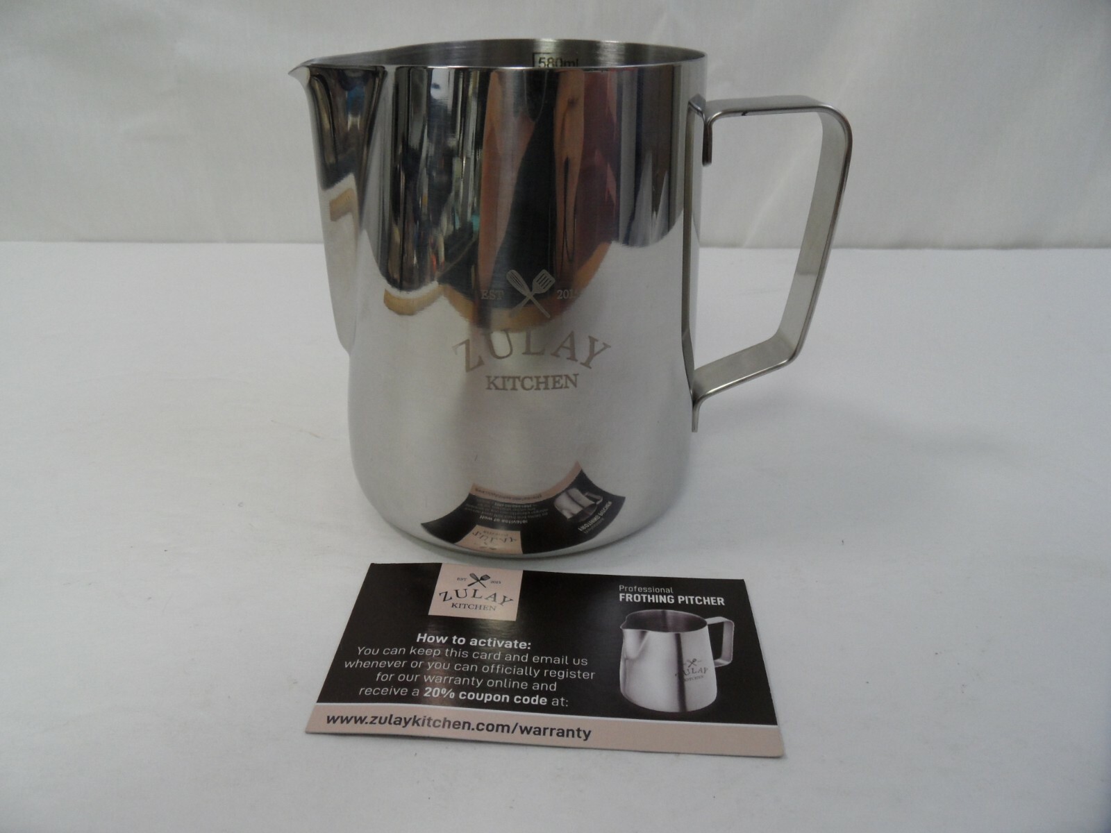 Zuley Frothing Pitcher, Milk Frother Steamer Cup, Measurements Inside 20oz/580ml