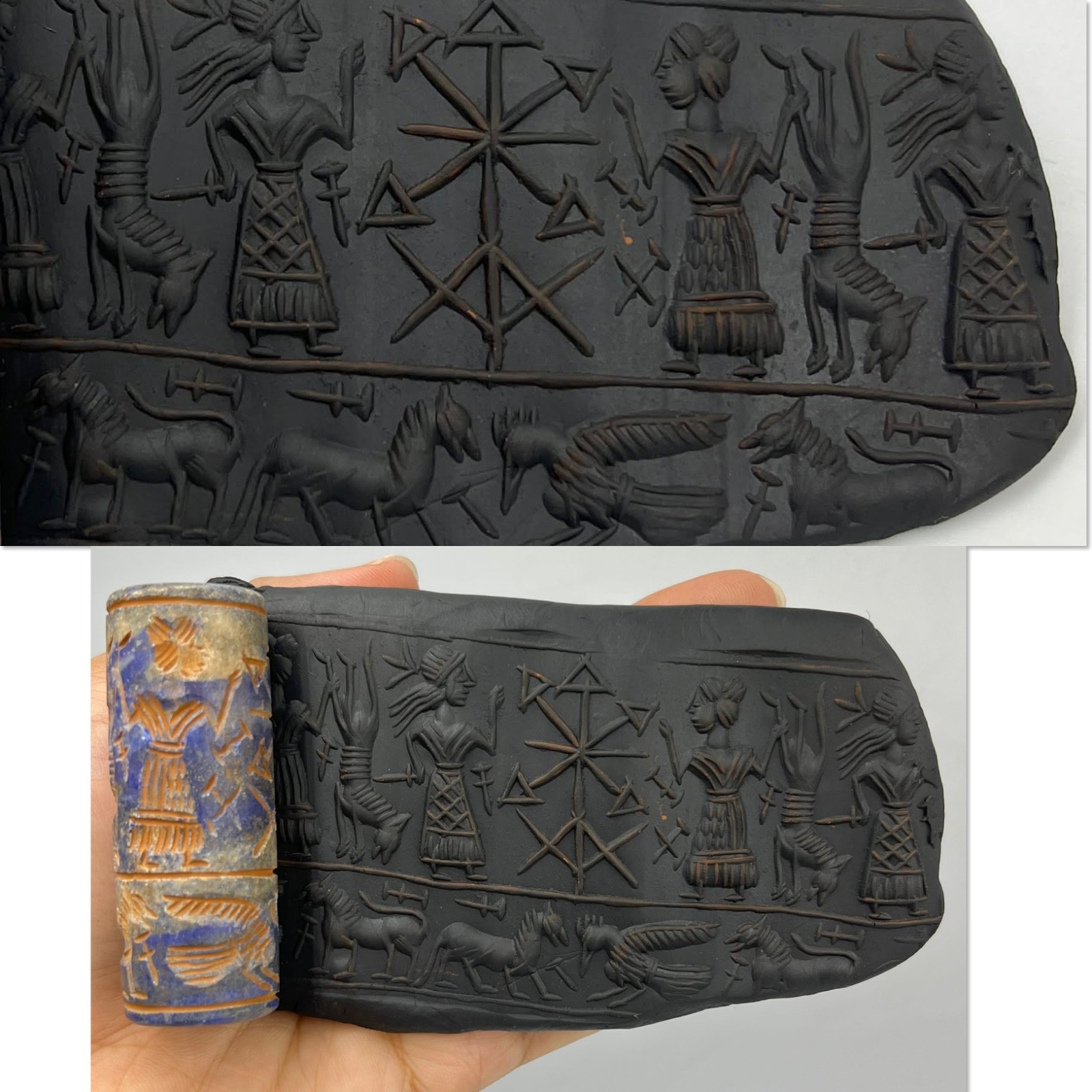 Ancient Near Eastern lapis lazuli Stone old Seal Antique Intaglio Cylinder Bead