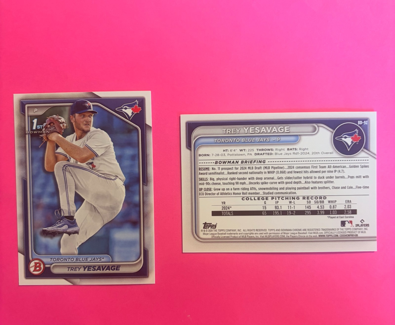 100 card lot of 2024 Bowman Draft #92 Trey Yesavage 1st Bowman-2 lots available