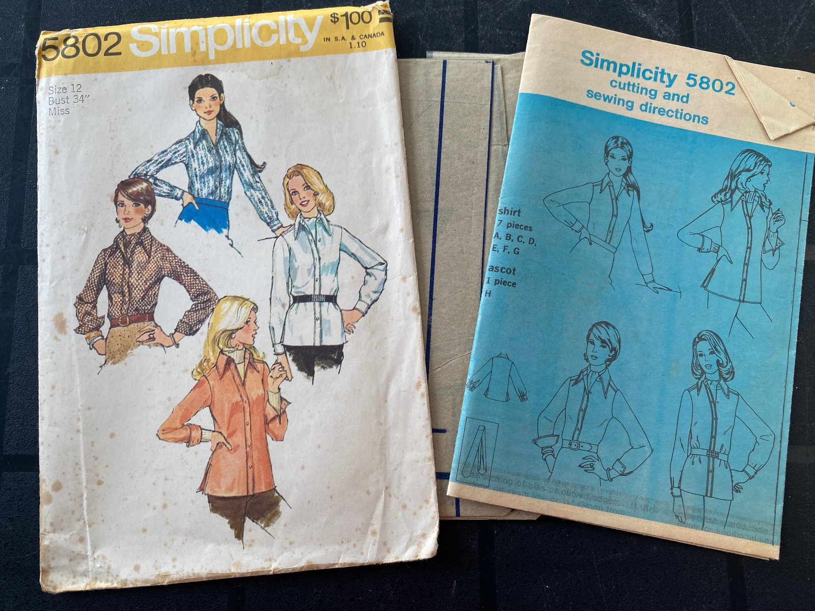 Vintage Simplicity Sewing Pattern 5802 - Misses' Shirt  (Size 12)