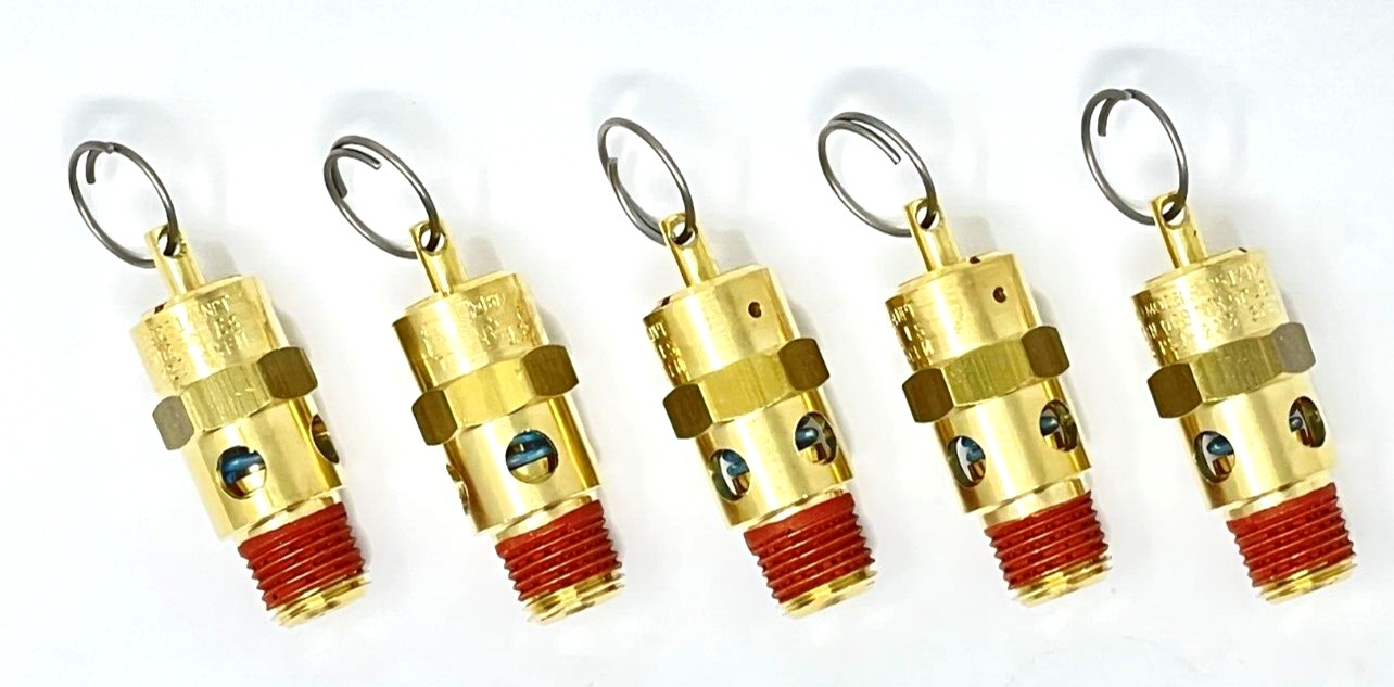 AIR COMPRESSOR ASME SAFTEY VALVE 135 PSI 1/4'' MALE PIPE THREAD 5 PACK