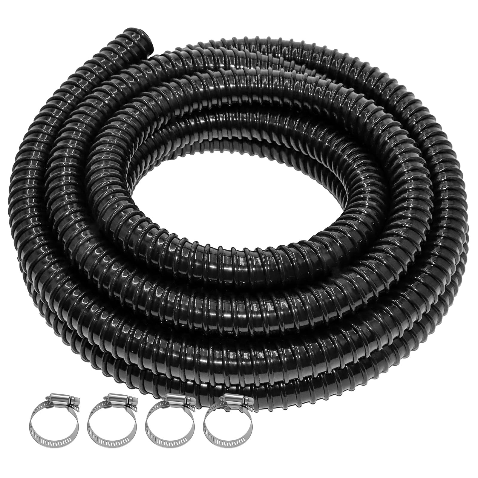 Pond Tubing 1" 20FT Length, Black Corrugated Flexible Reinforced PVC