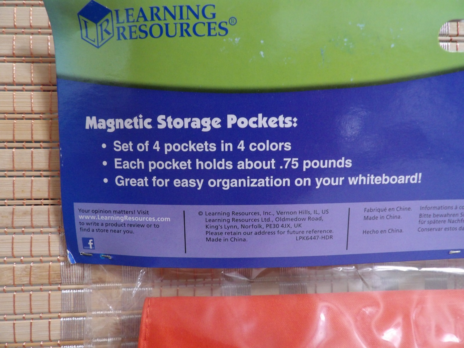Learning Resources 4 Pack Magnetic Storage Pockets 9.5" Wide x 5.5" High