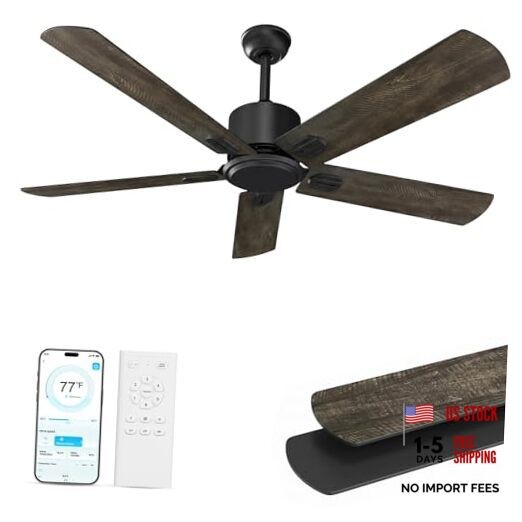 52 Inch Ceiling Fan No Light, Modern Black Ceiling Fan Without Light Brown