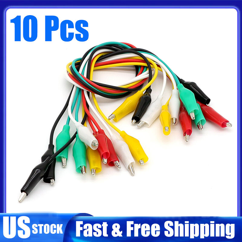 10Pcs Double-ended Wire Crocodile Alligator Clips Test Leads Set Jumper Cables