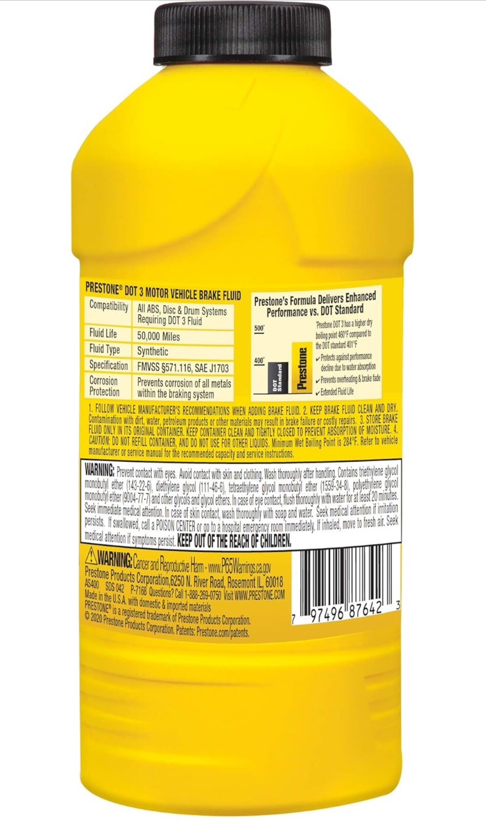 Prestone Synthetic Hi Temp DOT 3 Brake Fluid, 12OZ