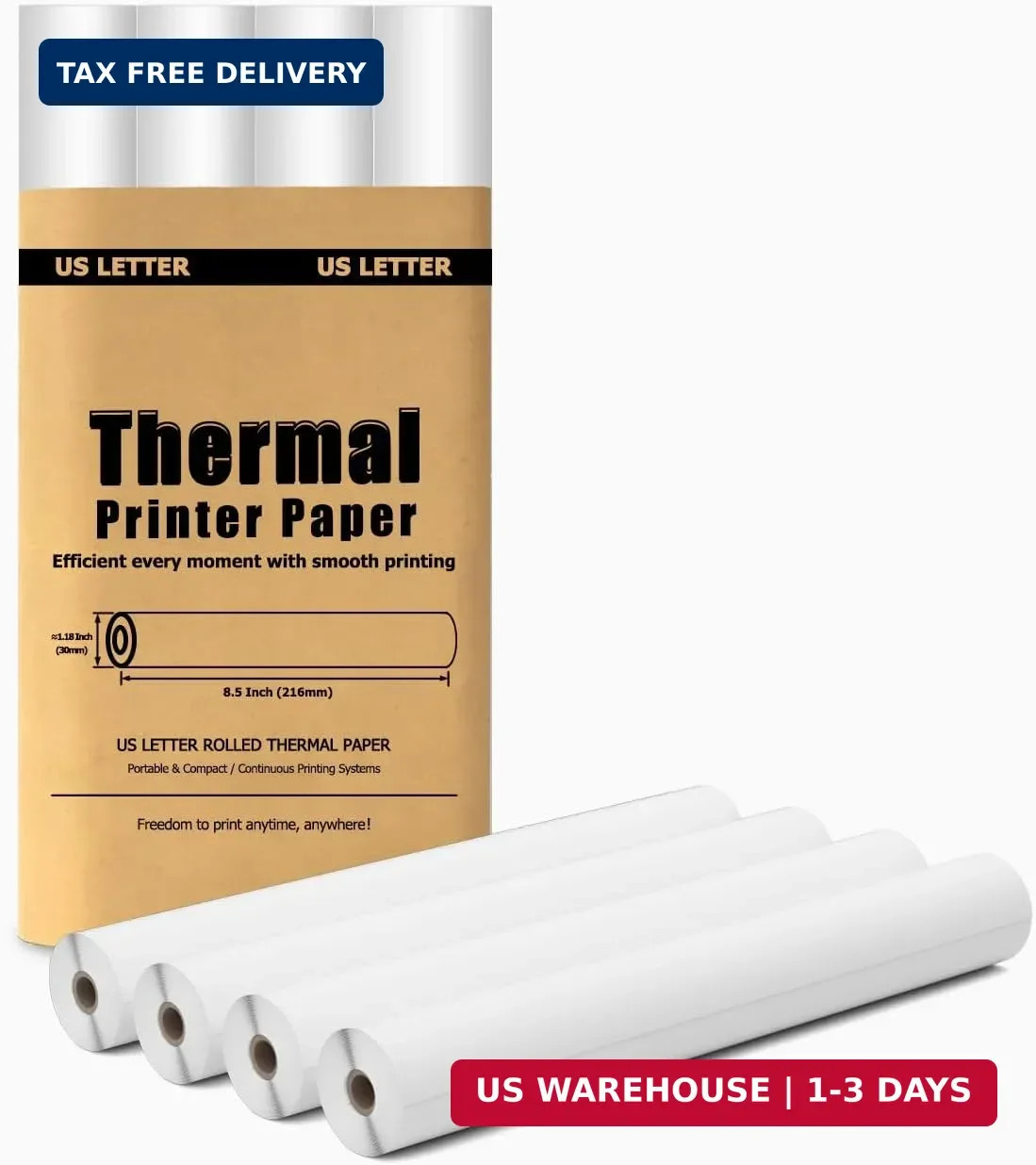 4 Rolls Thermal Paper 8.5'' x 11'' for Portable Printer, Compatible with D810/ M