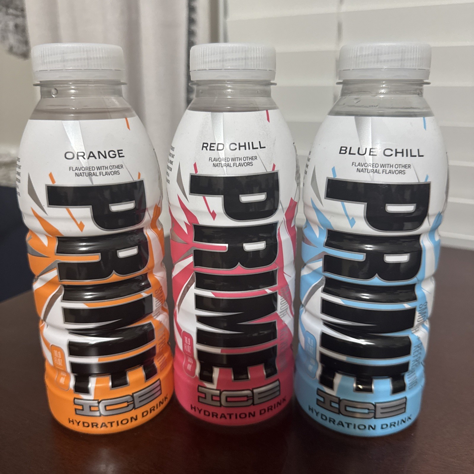 New Prime ICE Hydration Drink..Blue Chill, Red Chill Orange, 16.9 Sealed Bottles