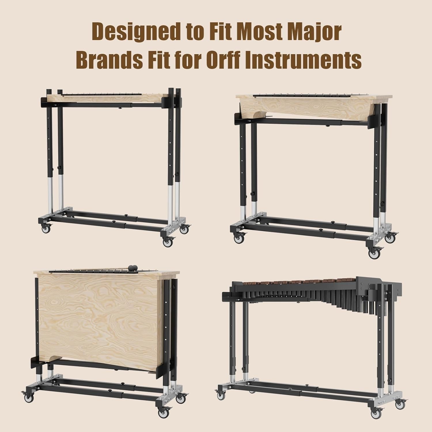 Adjustable Rolling Stand for Orff Instruments, with Locking Caster Wheels
