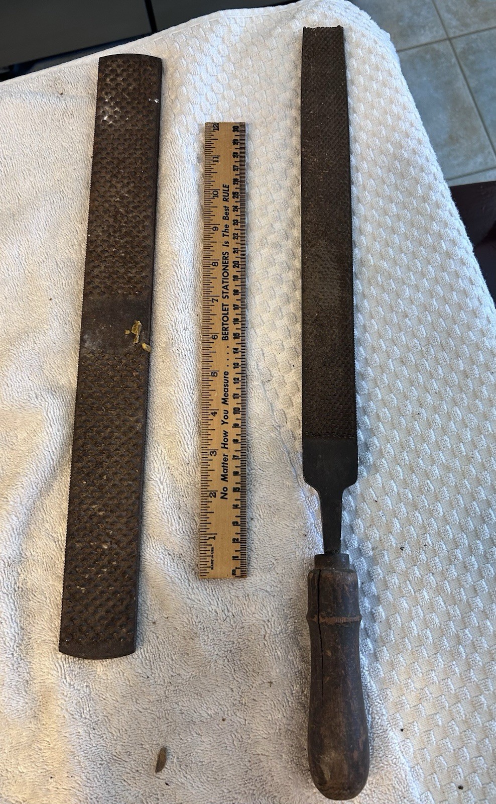 Vintage Rasp-Cut File Set, Steel & Wood, Brown, 2 Pieces, 16 and 20 Inch Length