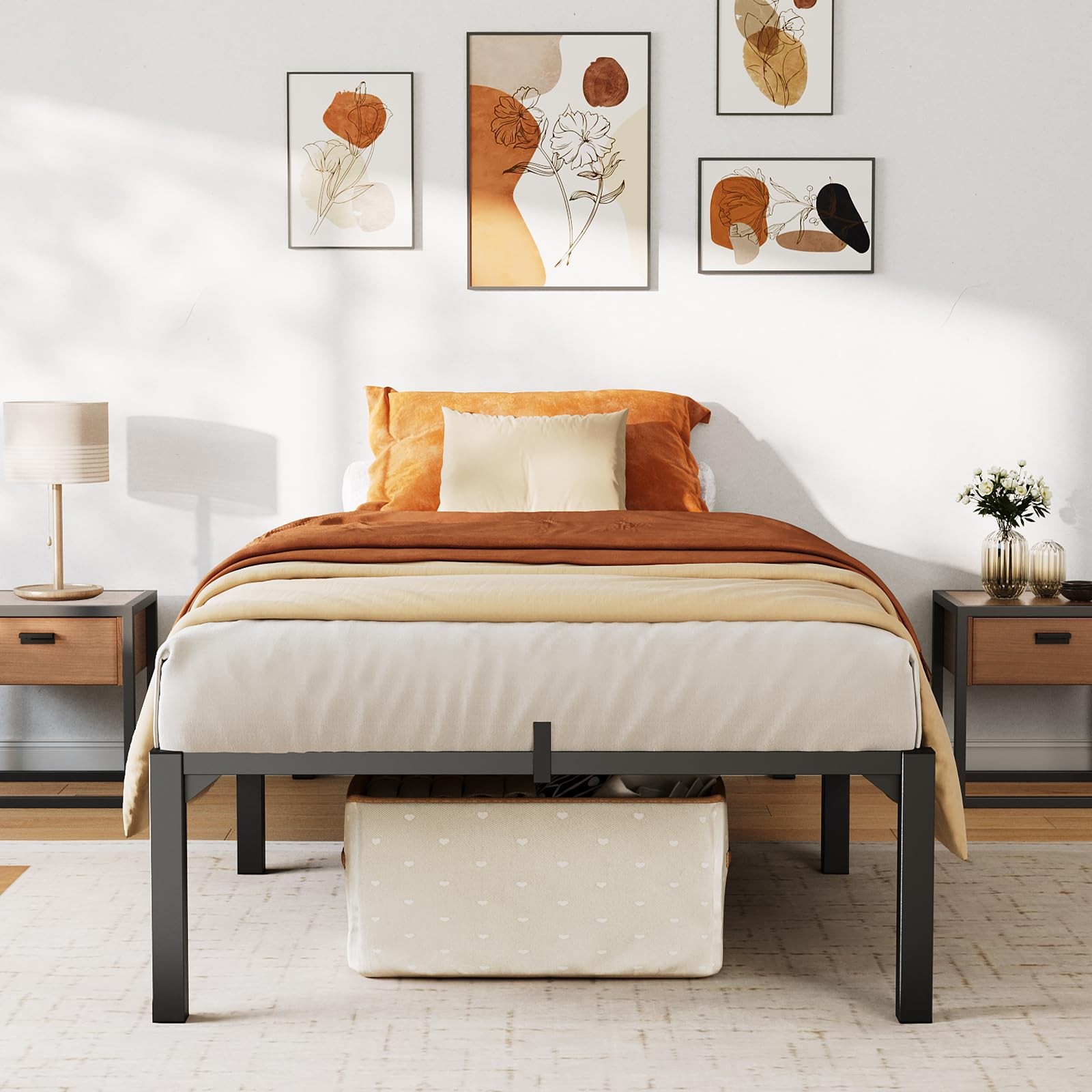 14 Inch Metal Platform Bed Frame Twin Size Sturdy Steel Slat Support 800 Lbs