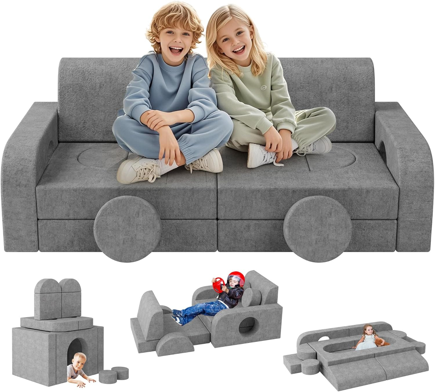 14-Piece Modular Kids Play Couch - DIY Convertible Foam Sofa for Playroom
