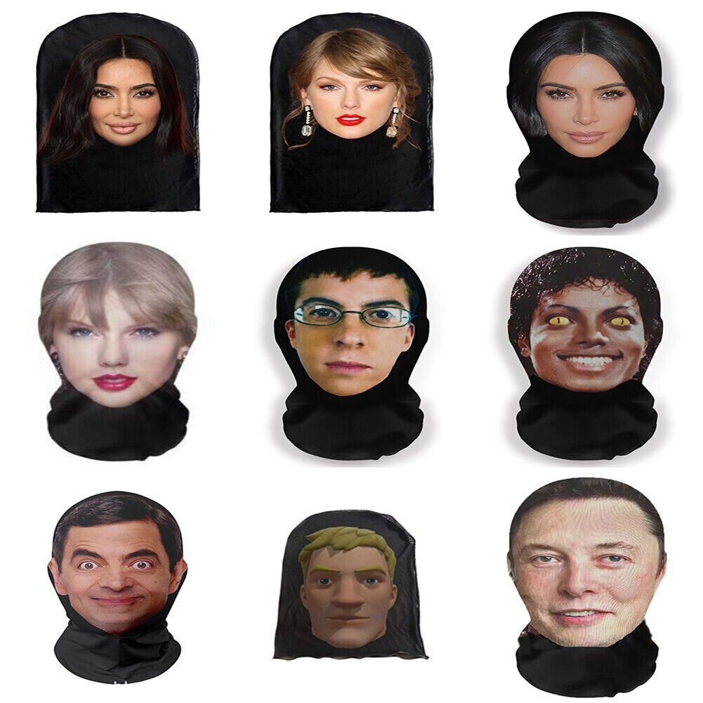 3PCS 3D Printed Mask Cosplay Headwear Fashion  Elastic Mesh Full Face Mask