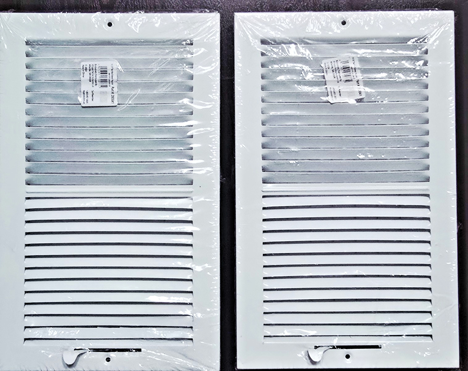 Lot of 2 - 14" x 8" Two-Way Sidewall Register, Straight Blade, White Metal