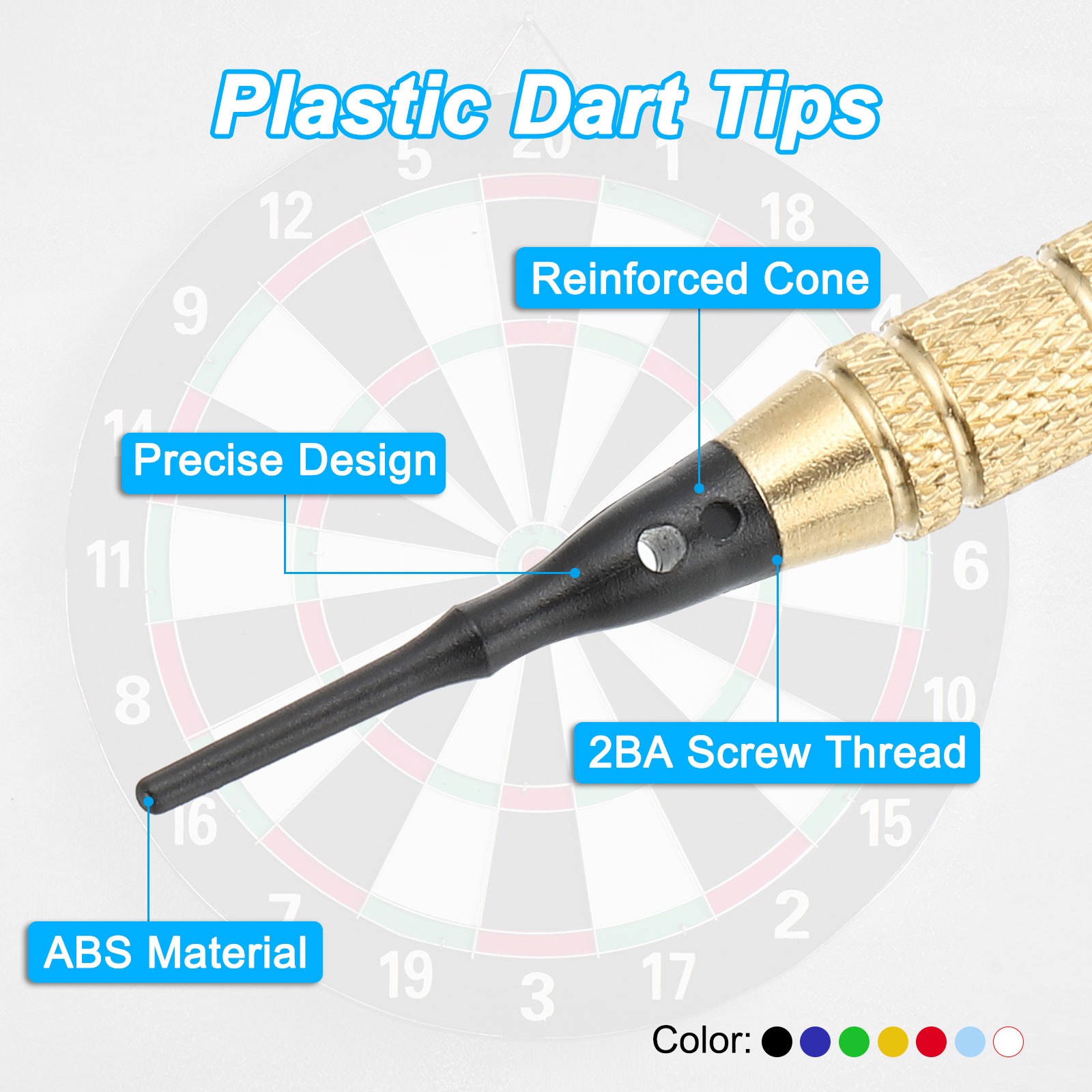 50Pcs 2BA Thread Plastic Soft Tip Dart Points Replacement Accessories, Black