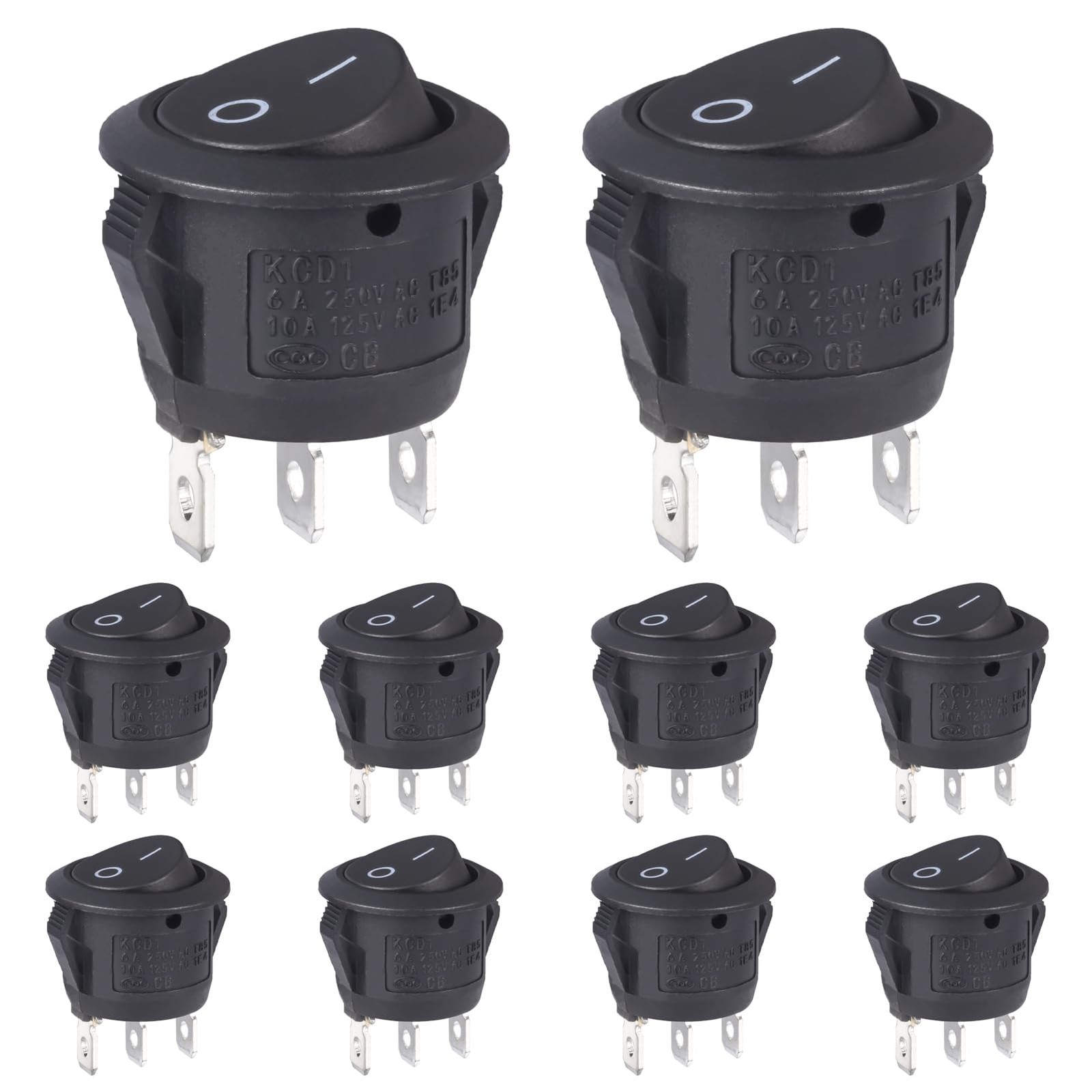 10 PCS Round Rocker Switch 12V Black On Off Mini 3 Pin 250V 6A 125V 10A KCD1