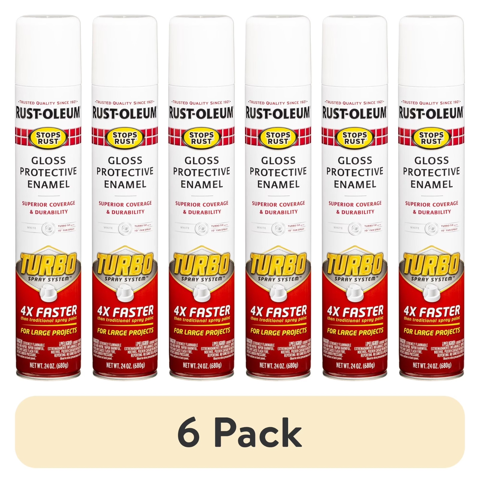 (6 Pack) White, Rust-Oleum Stops Rust Turbo Gloss Protective Enamel Spray Paint