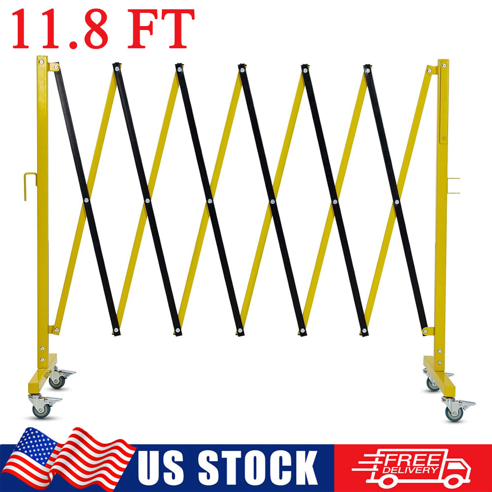 11.8 FT Expandable Barricade Safety Barrier Fence with Casters and Warning Board