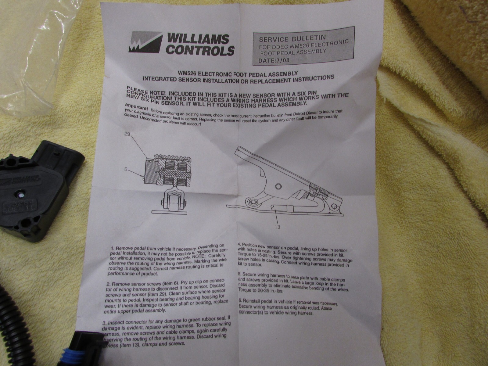 Williams Controls DDEC Accelerator Pedal Sensor Kit 132035 (WM526) New, i3