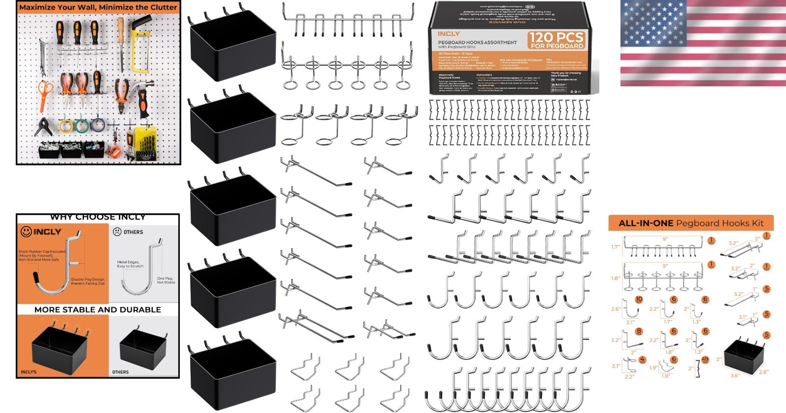 Industrial Pegboard Accessories Set - 120PCS Adjustable Tool Storage Solutions