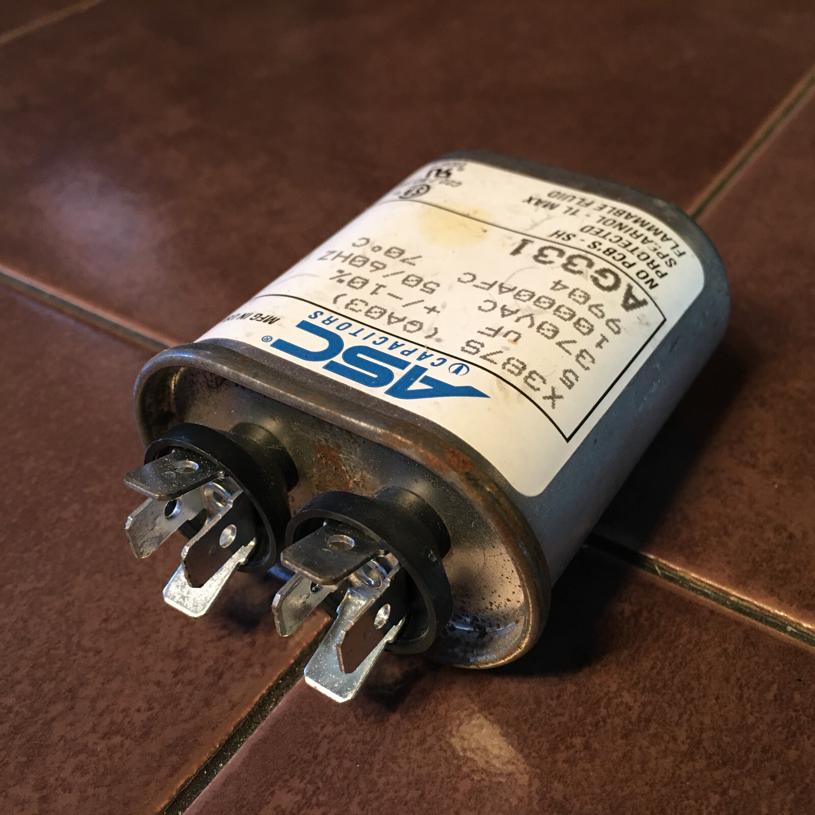 ASC X387S, 5UF, 370VAC Capacitor.