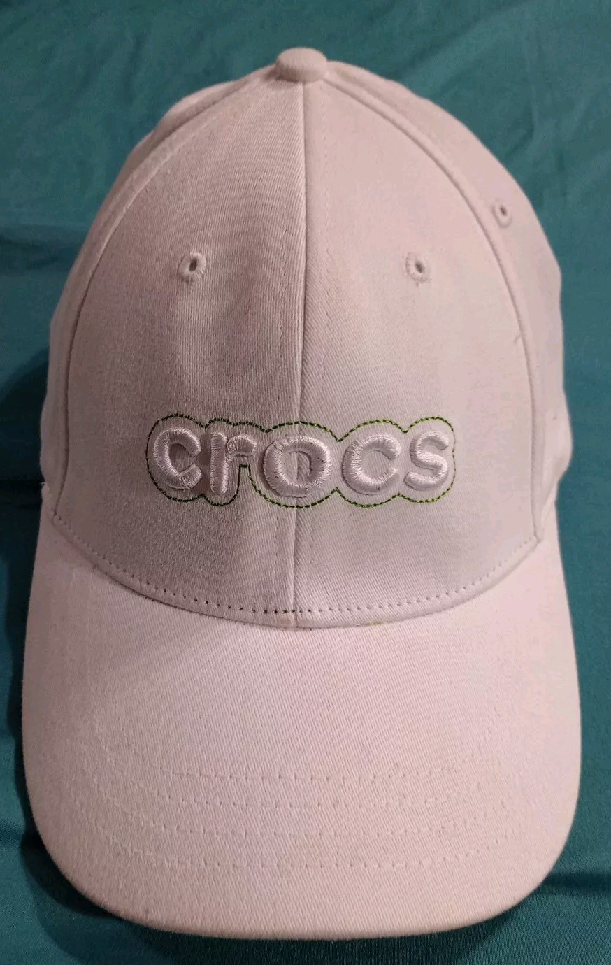 Crocs Dad Hat White One Size Cap Embroidery Logo Featuring Green