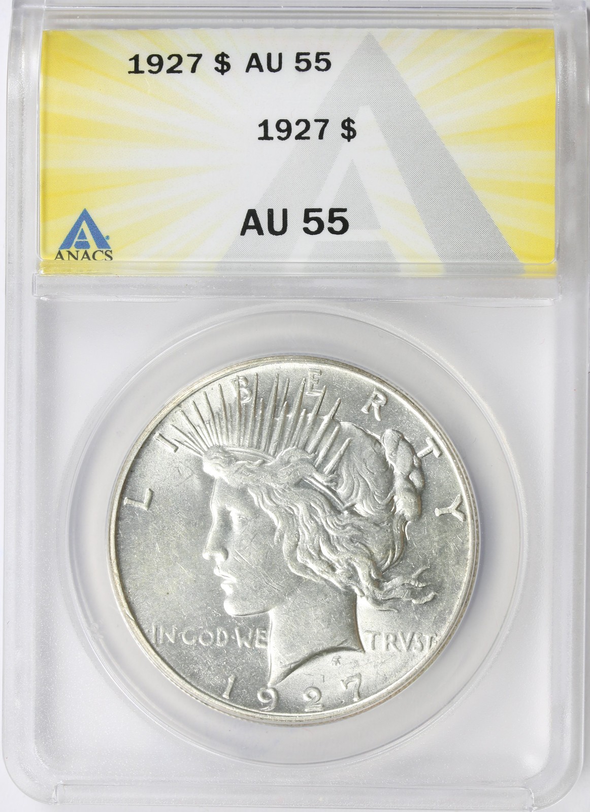 1927 $1 Peace Silver Dollar ANACS AU55 Choice About Uncirculated Classic US Coin
