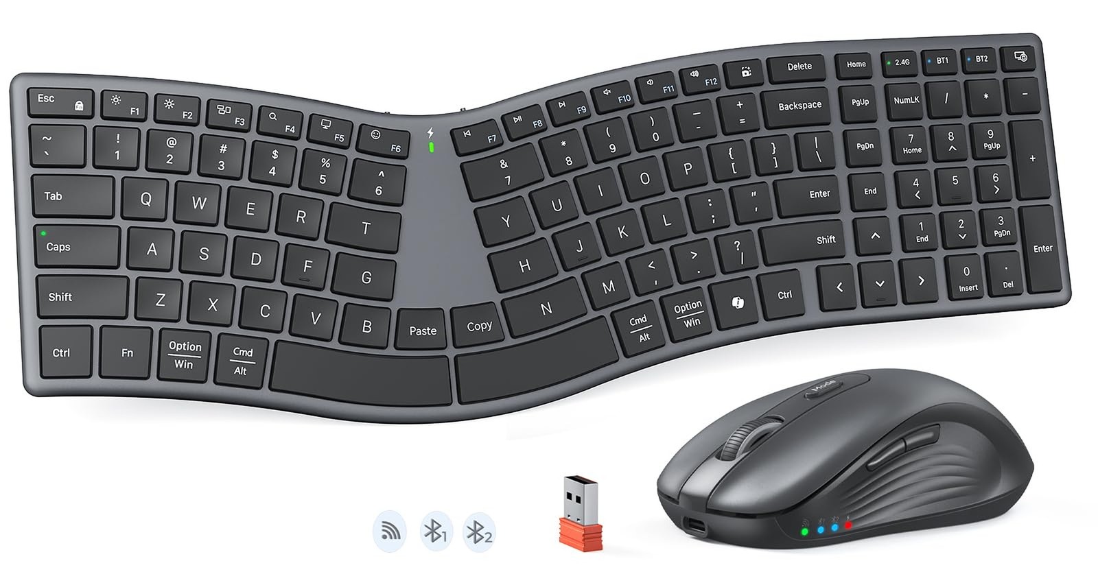 MEETION Ergonomic Keyboard and Mouse Wireless, Split S-Curve Design, 2.4G Wir...