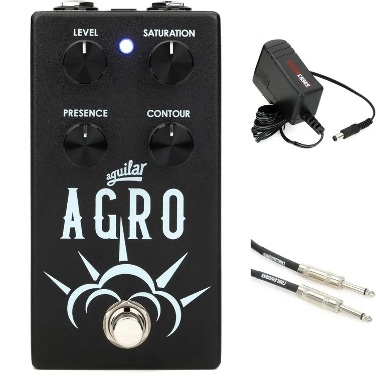 Aguilar AGRO V2 Bass Overdrive Pedal with Power Supply and Cable
