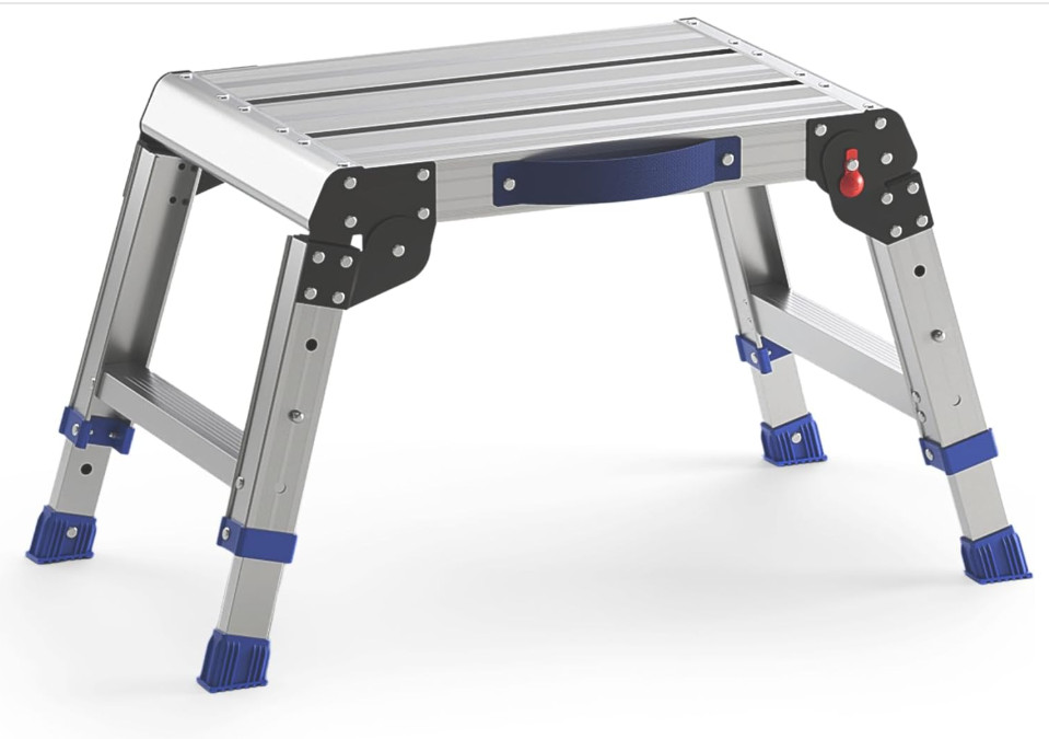 Folding Aluminum Step Stool, Adjustable Height Work Platform, 440 lb Capacity