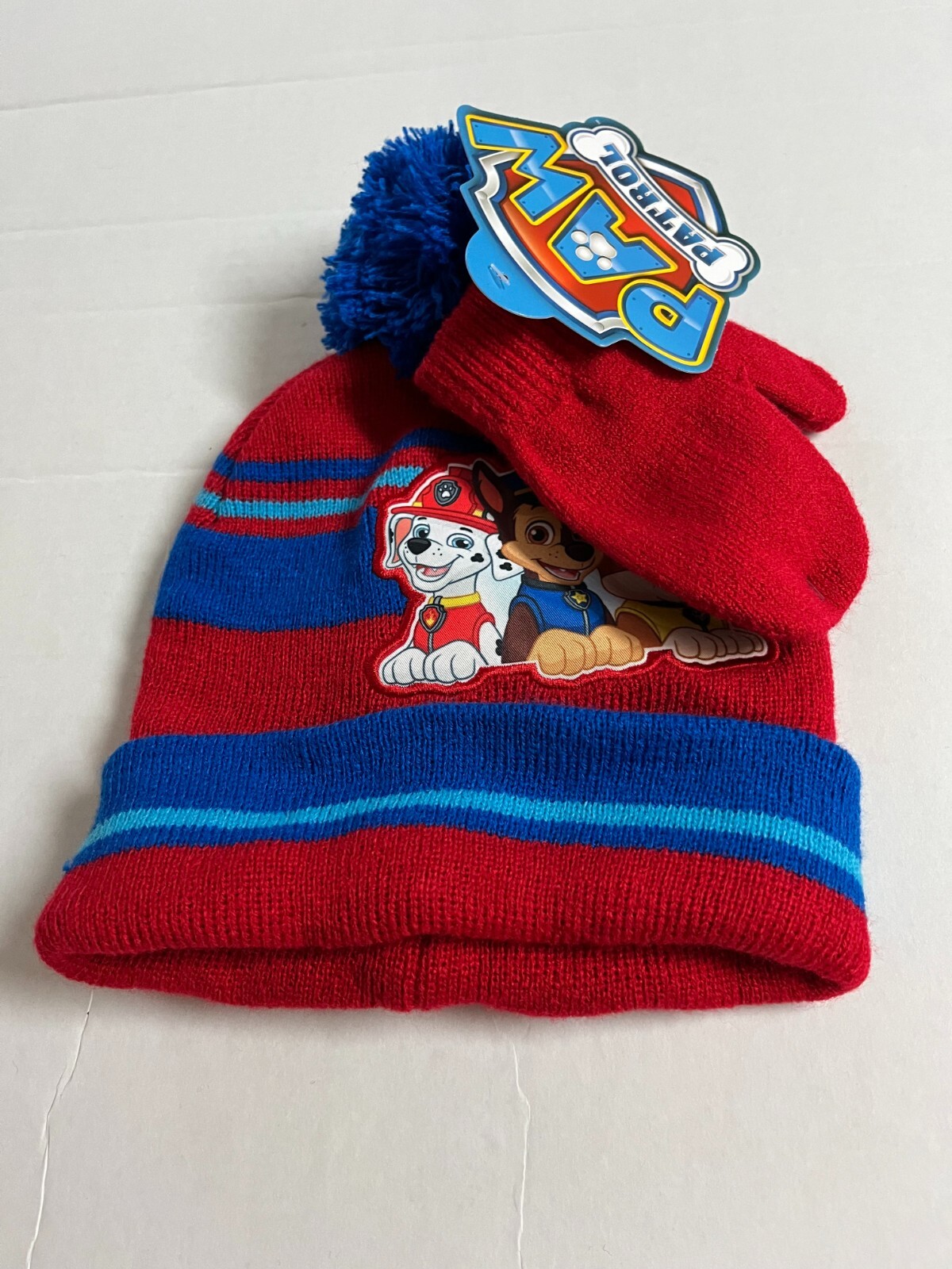 New Paw Patrol hat and mittens set pups red & blue - Toddler