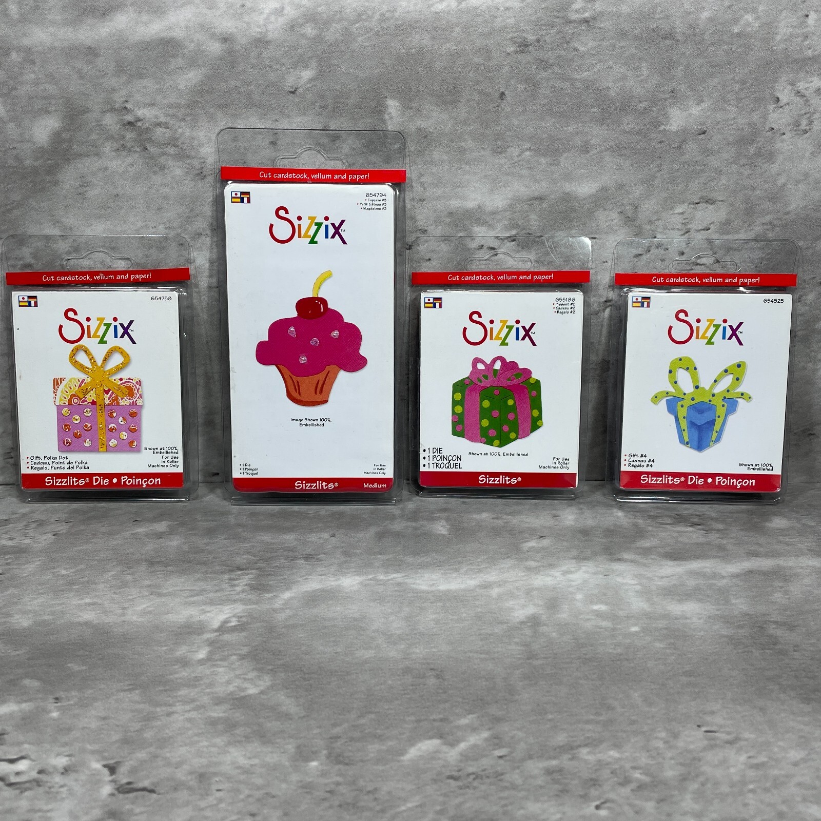 Sizzix Sizzlits Lot of 4 Cupcake Gifts Presents Celebration Theme