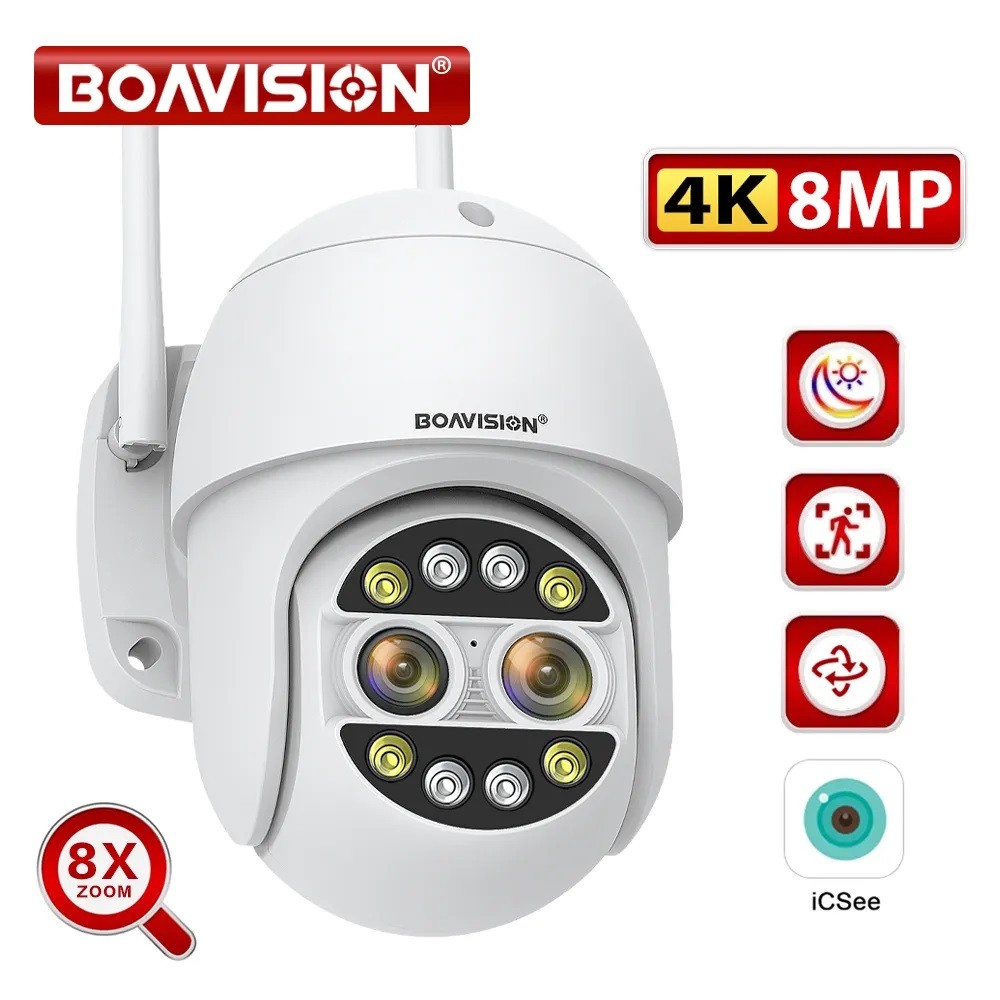 BOAVISION 8MP 4K 8x Hybrid Zoom 2.8+12mm Dual Lens PTZ IP Camera WiFi Human