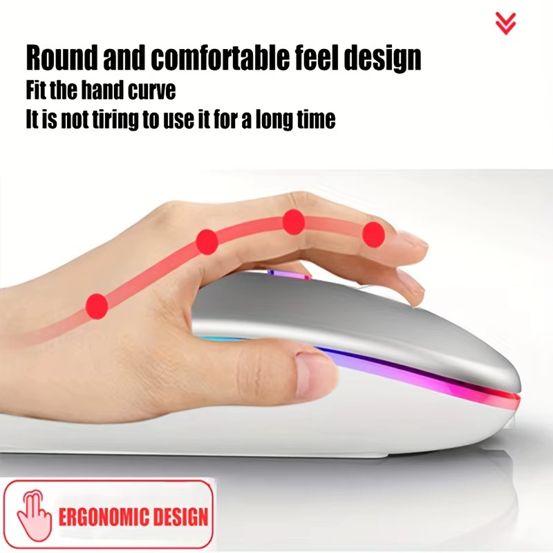 Wireless Bluetooth RGB Mouse Rechargeable Silent Dual Mode 3600DPI for Laptop PC
