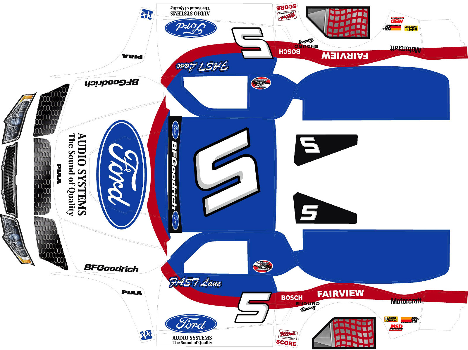 Losi 5ive T  Ford Rough Riders Theme wrap decals stickers  BIG FLEX ROVAN