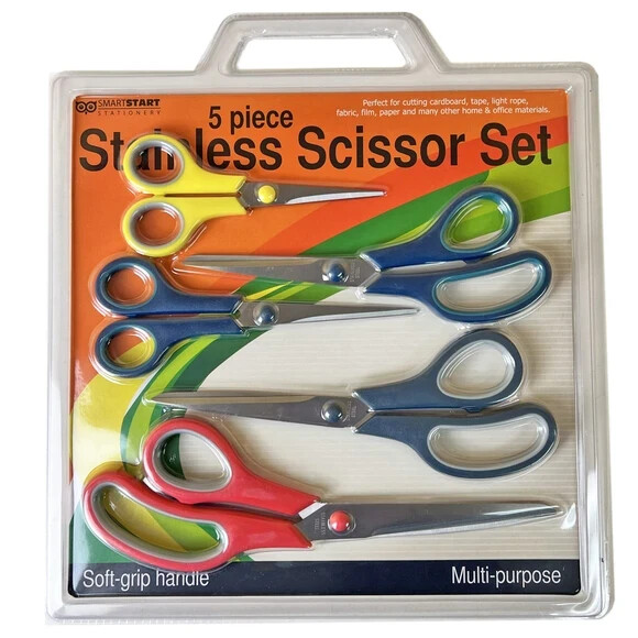 5 Piece Scissor Set Assorted Colors Stainless Steel