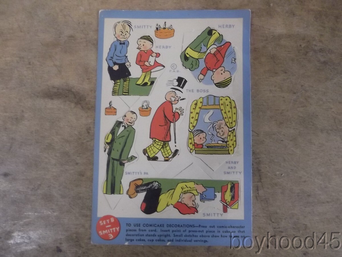 Sheet of SMITTY Comic Book Character COMICAKE DECORATIONS--Circa 1940-1950(?)