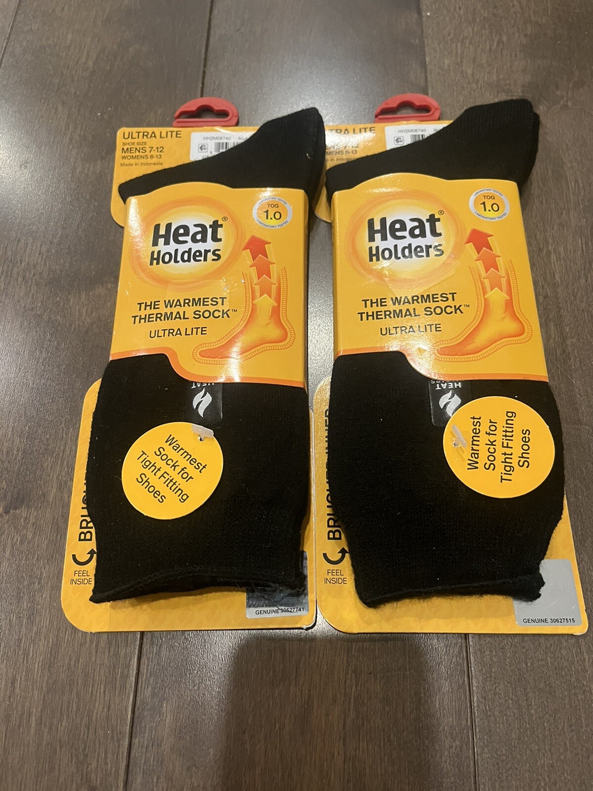 HEAT HOLDERS Ultra Lite Thermal Socks 1.0 TOG BLACK  Wmns Size 8-13 Mens 7-12 X2