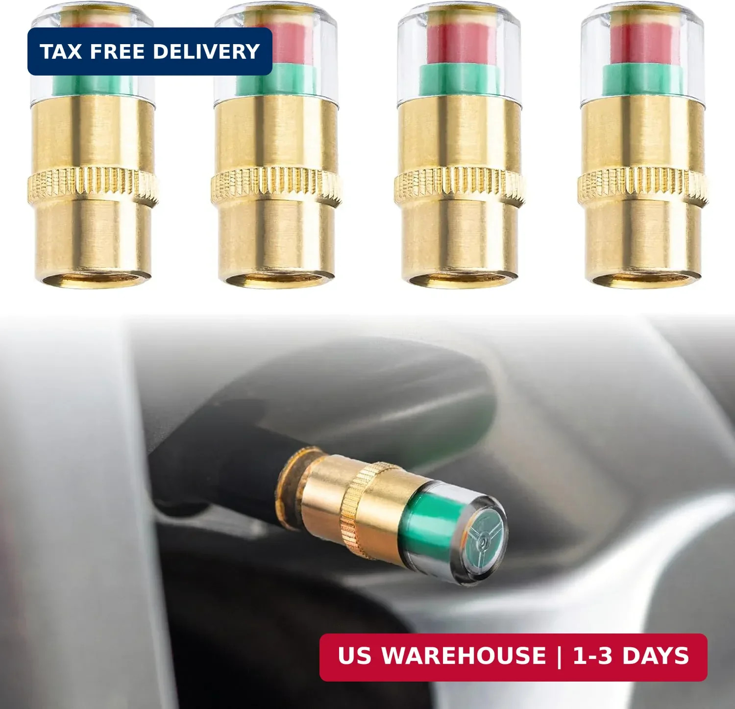 4 PCS Tire Pressure Caps, Tire Pressure Monitor Valve Stem Caps, 3 Colors Alarm