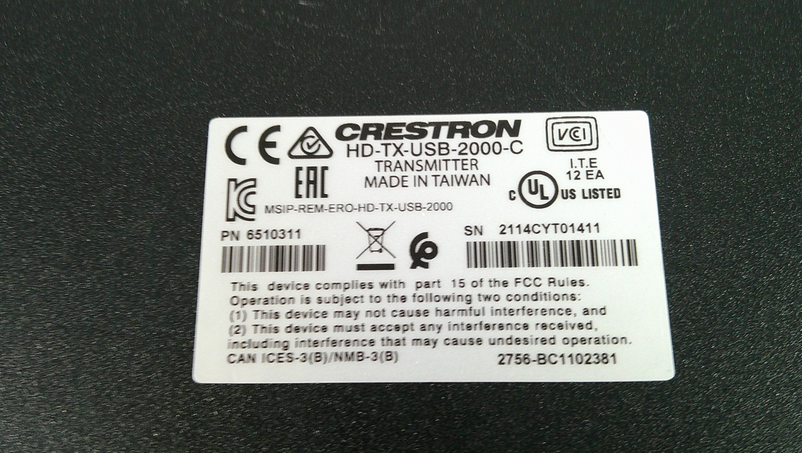 CRESTRON HD-TX-USB-2000-C HDMI USB Transmitter ** USED **