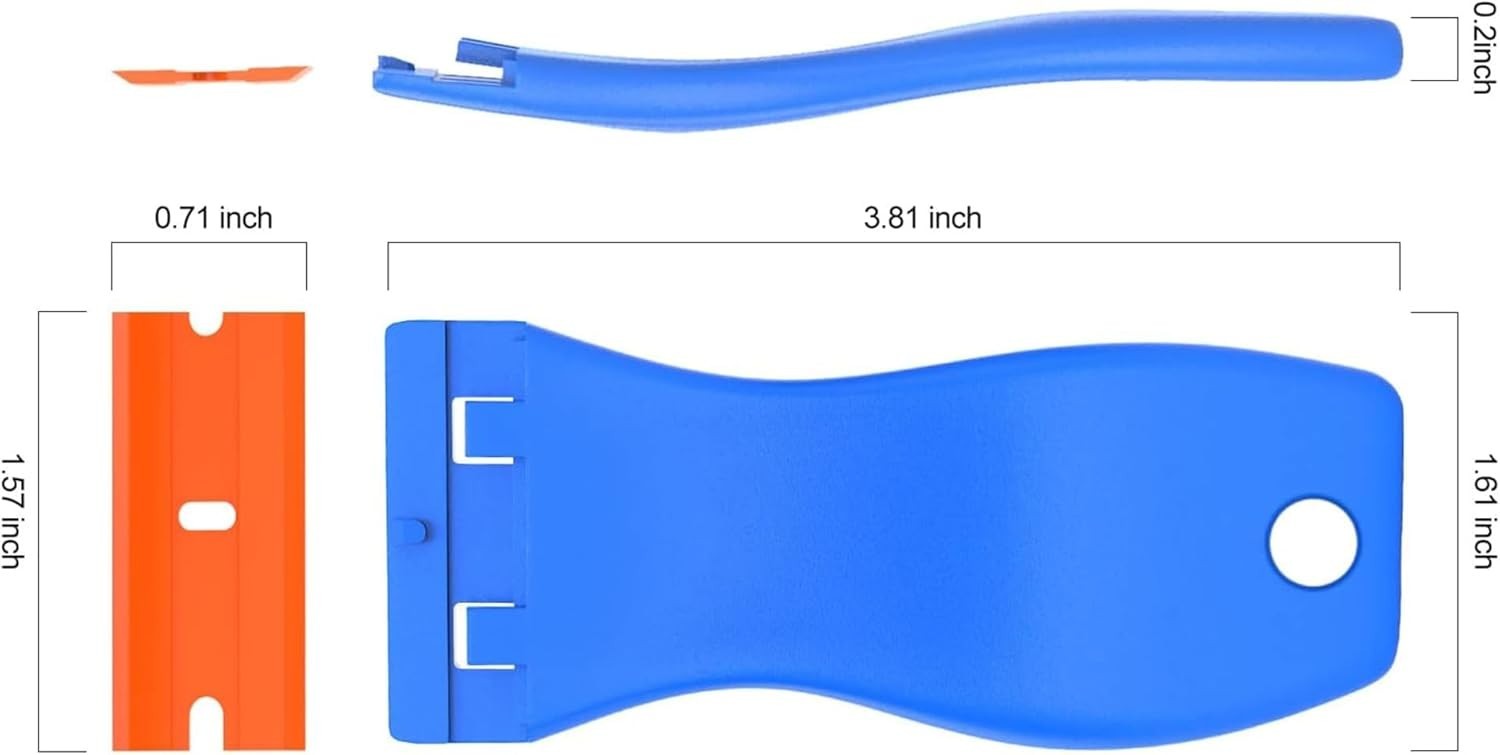Plastic Razor Blade Scraper 4 Pcs and 120 Pcs Blades, Remove Label Decal Tool.