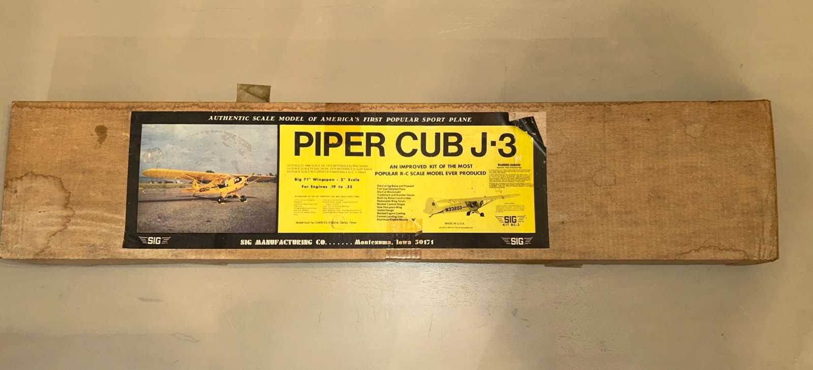 Vintage SIG PIPER CUB J-3 RC Balsa Model Airplane Kit #RC-3 71” Wingspan UNBUILT