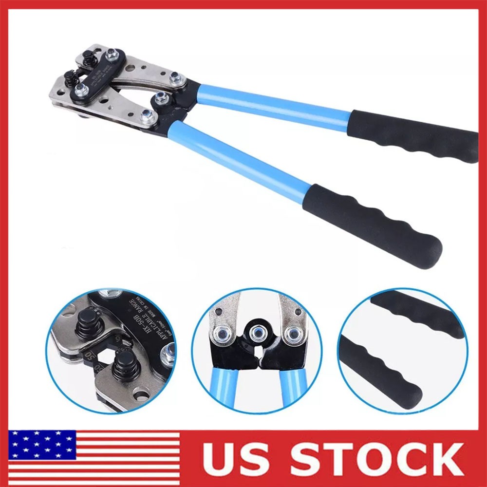 Battery Cable Lug Crimping Tool Wire Crimper 10-0AWG + Wire cutter NEW