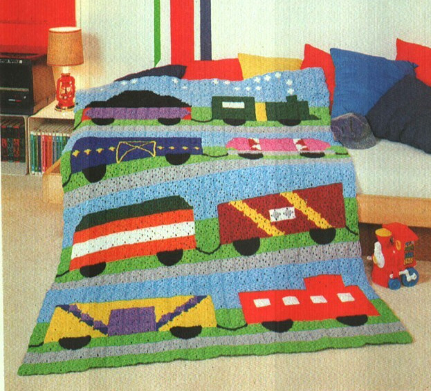 FREIGHT TRAIN BOY'S AFGHAN HOME DECOR CROCHET PATTERN INSTRUCTIONS