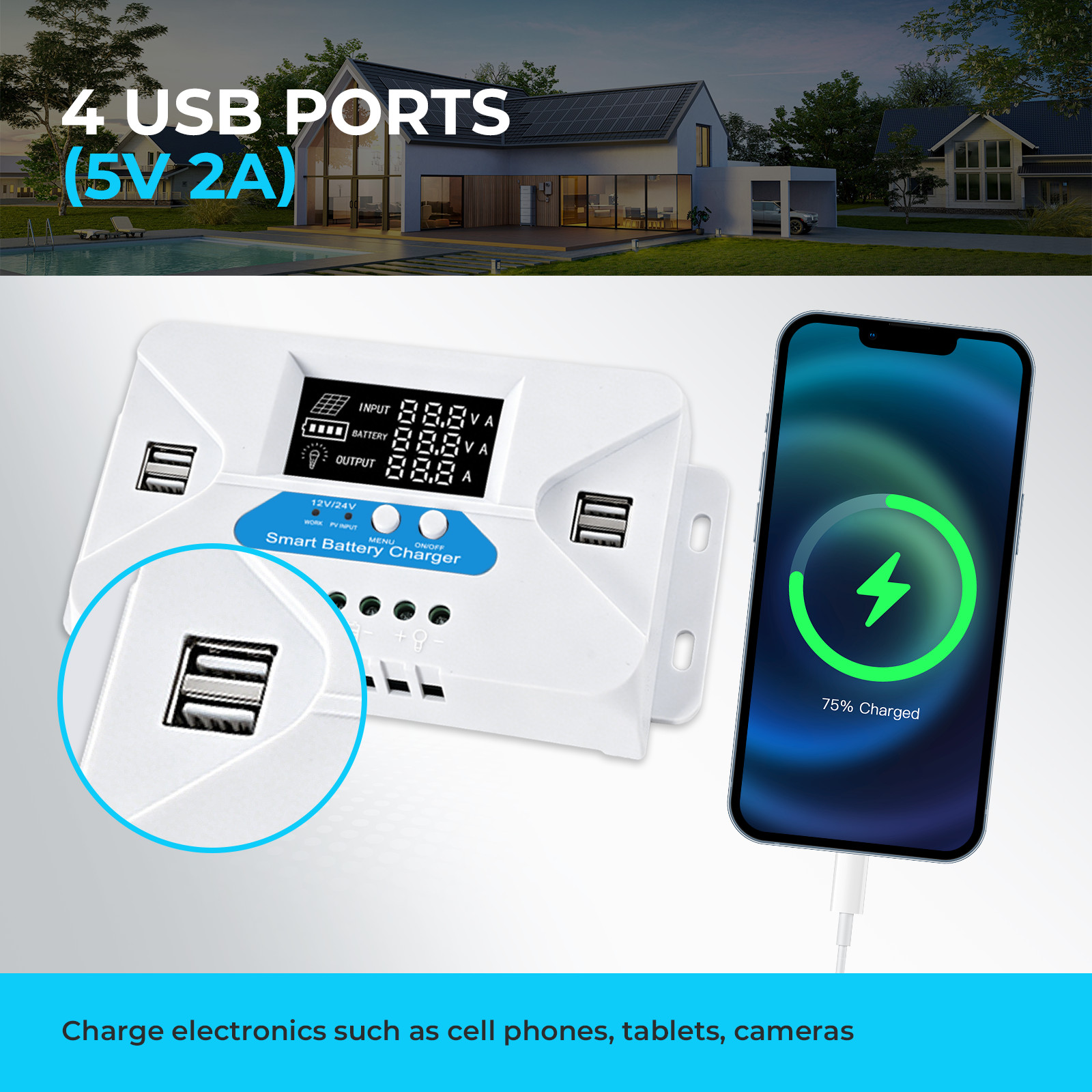 20A 12V/24V Solar Panel Battery Charge Controller LCD Auto Regulator USB port