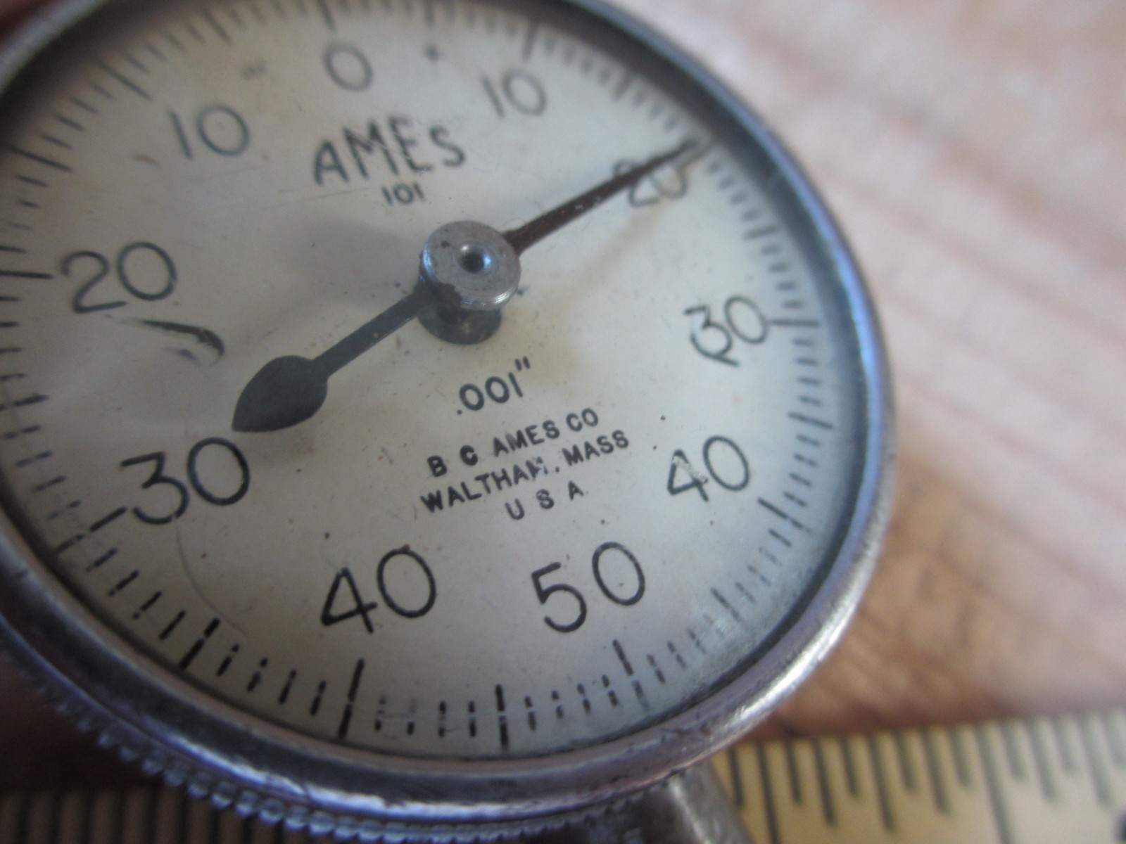 Vintage Ames 101 Dial Indicator .001" Machinist Tool Clear Back - Not Zeroed