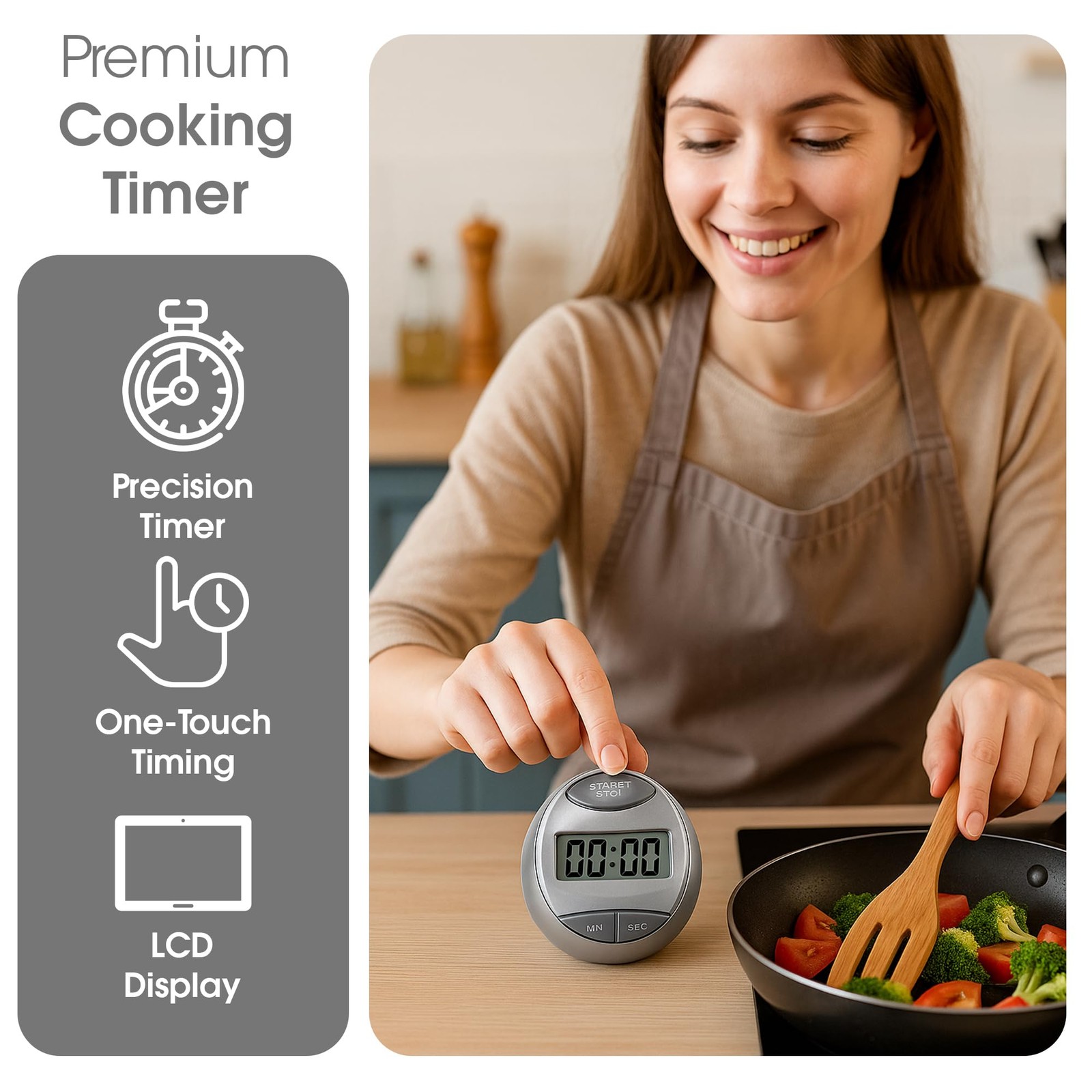 Digital Kitchen Timer Magnetic – Loud Alarm Countdown Timer & Stopwatch, Larg...